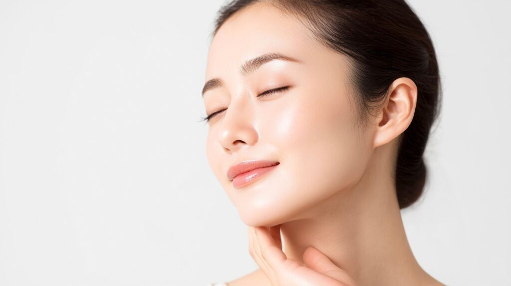 目を閉じて穏やかな表情をする女性