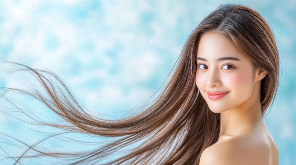 ロングヘアをなびかせる女性