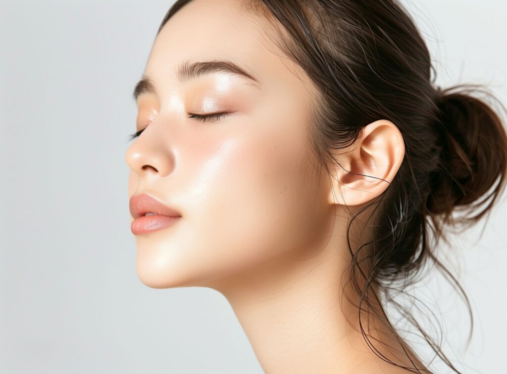 目を閉じる女性