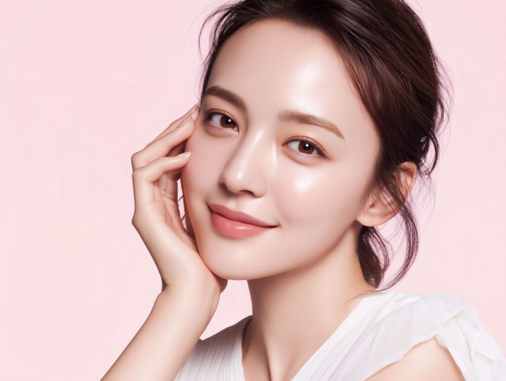 右頬を押さえる若い女性