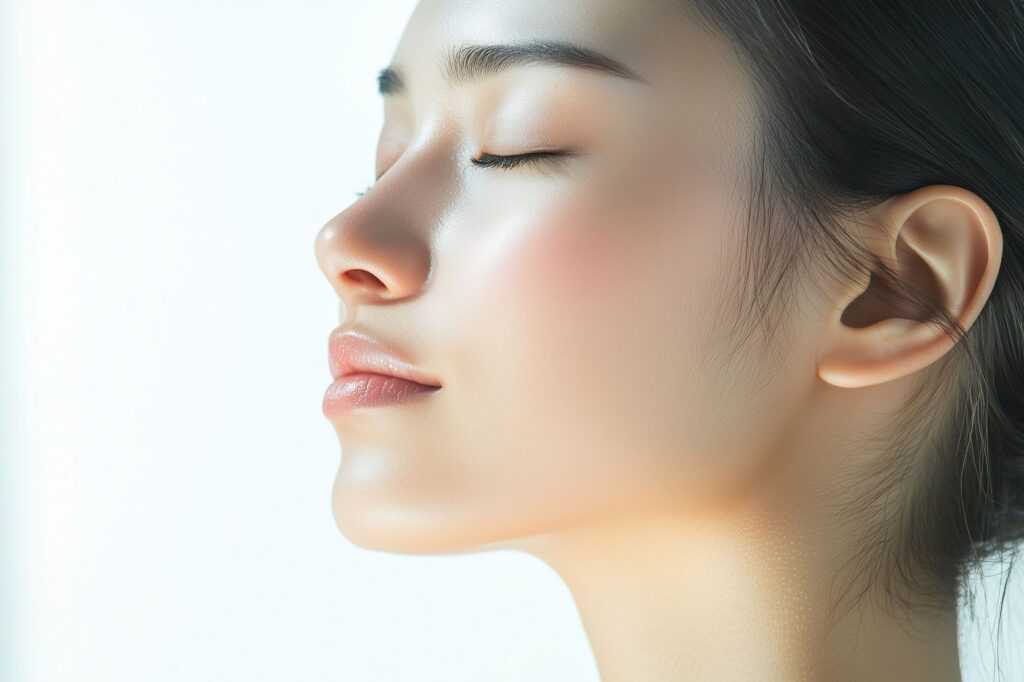 目を閉じた女性の横顔