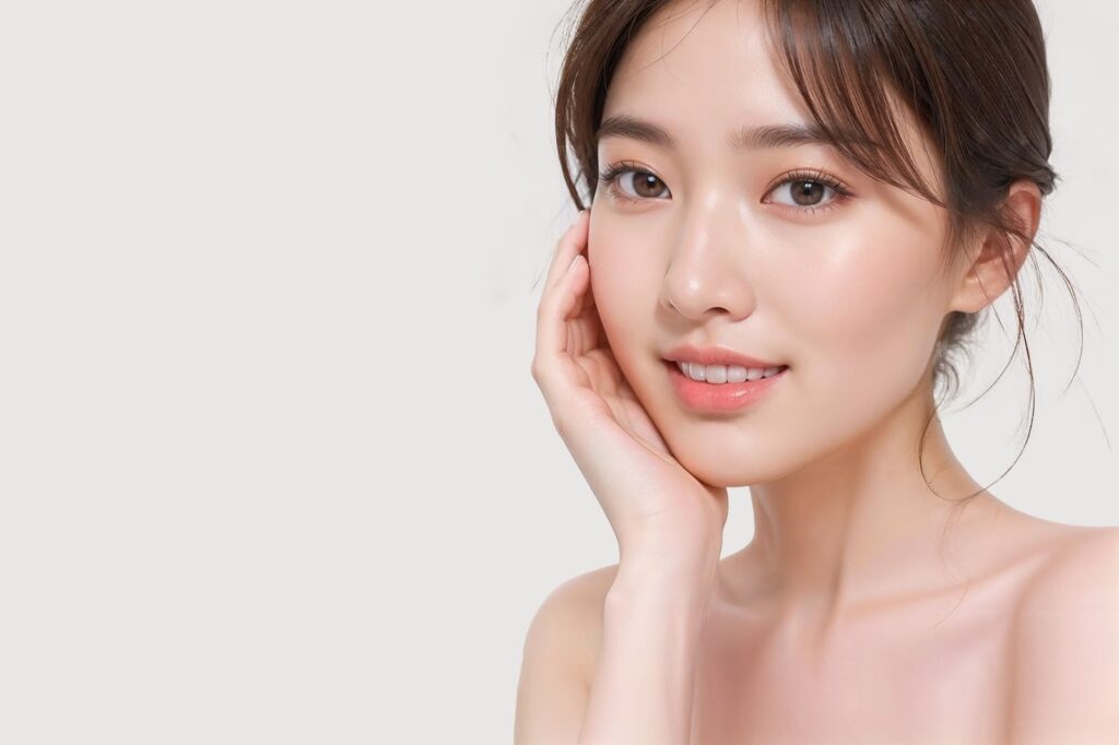 頬に手を当てている女性