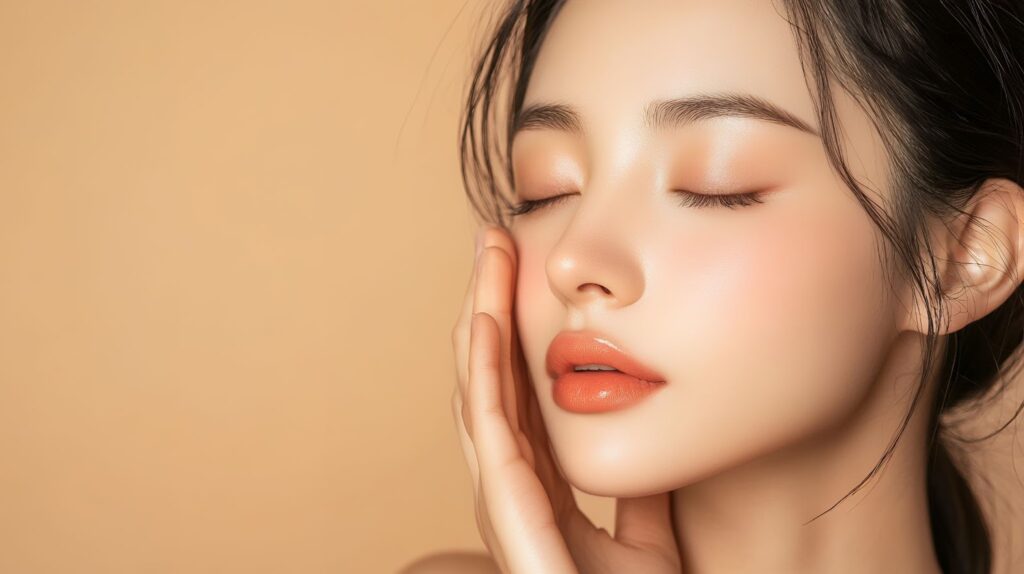 頬に手を添える美しい女性