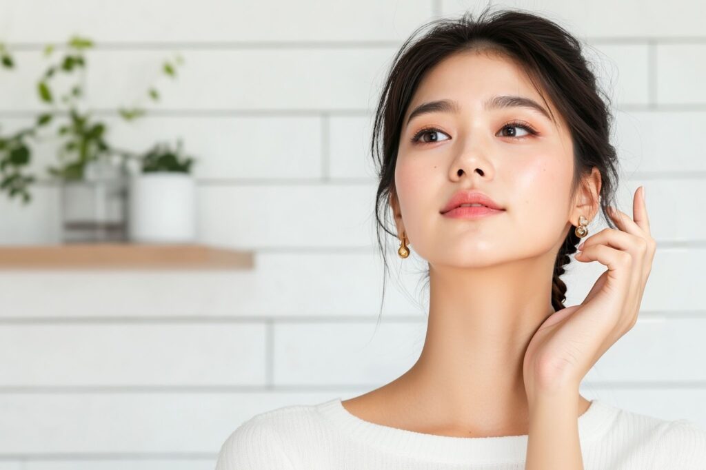 しわのない美しい首の女性