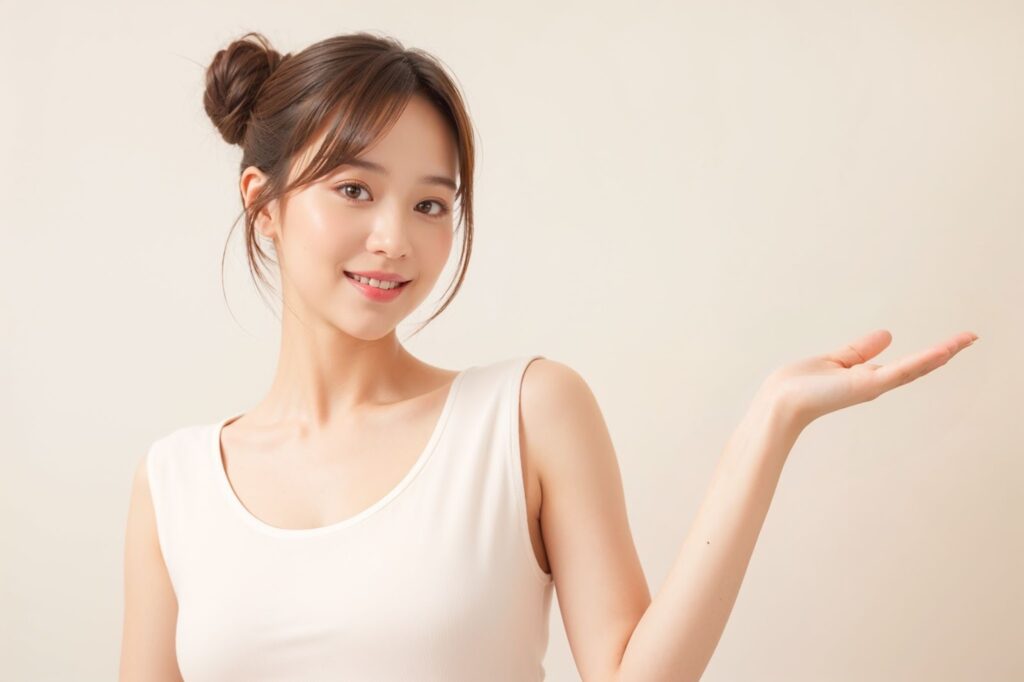 片手を上げる女性