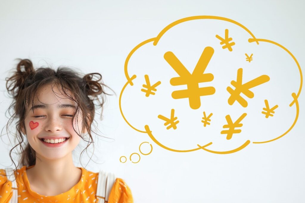 女性と¥マークか書かれた吹き出し