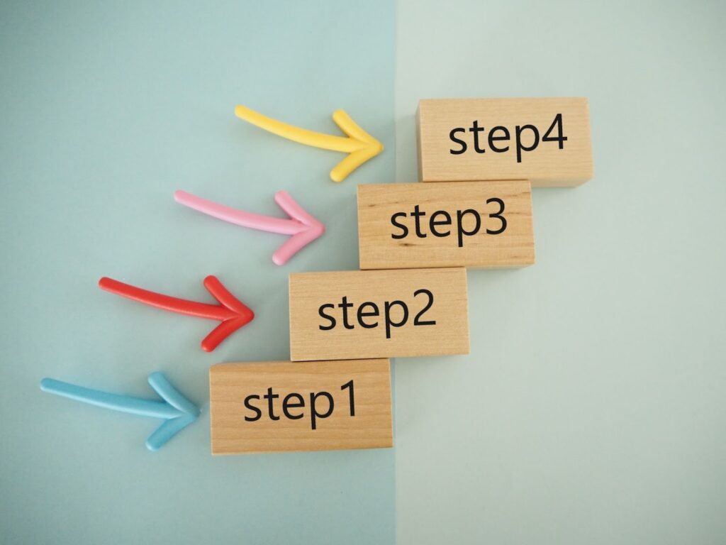 ステップと書かれたブロックと矢印