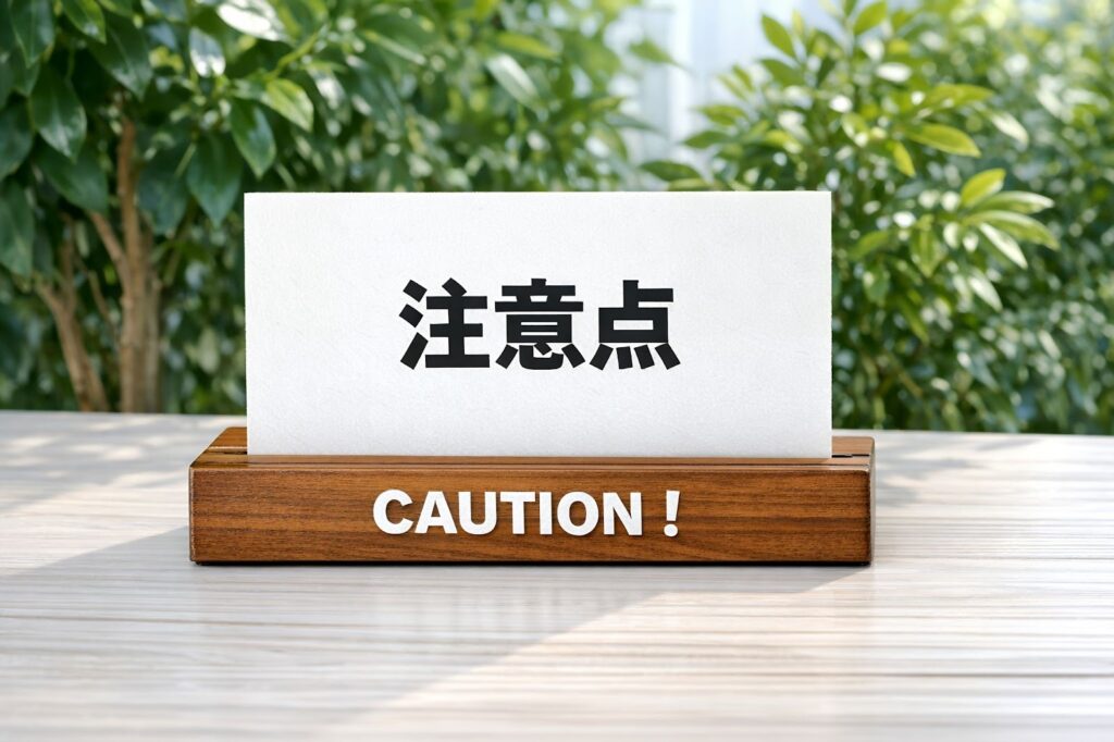 CAUTION!と書かれたブロックと注意点と書かれた紙